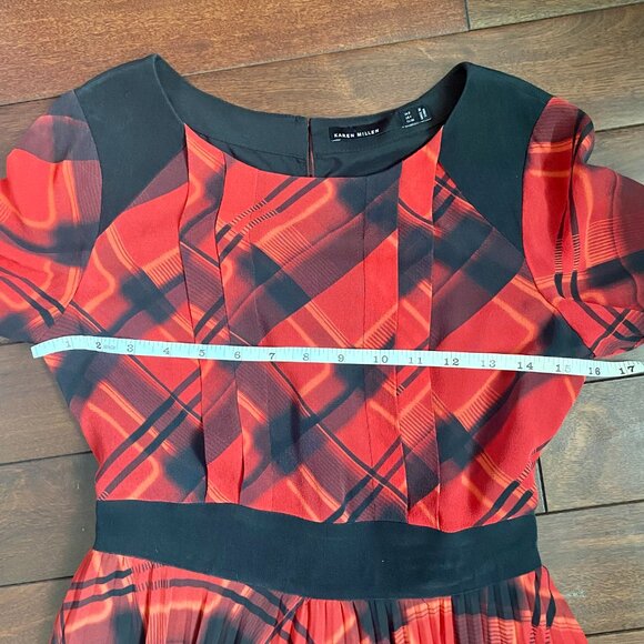 Karen Millen 100% Silk Check Print Fit & Flare Long Sleeve Dress - Size 4 - Picture 12 of 16
